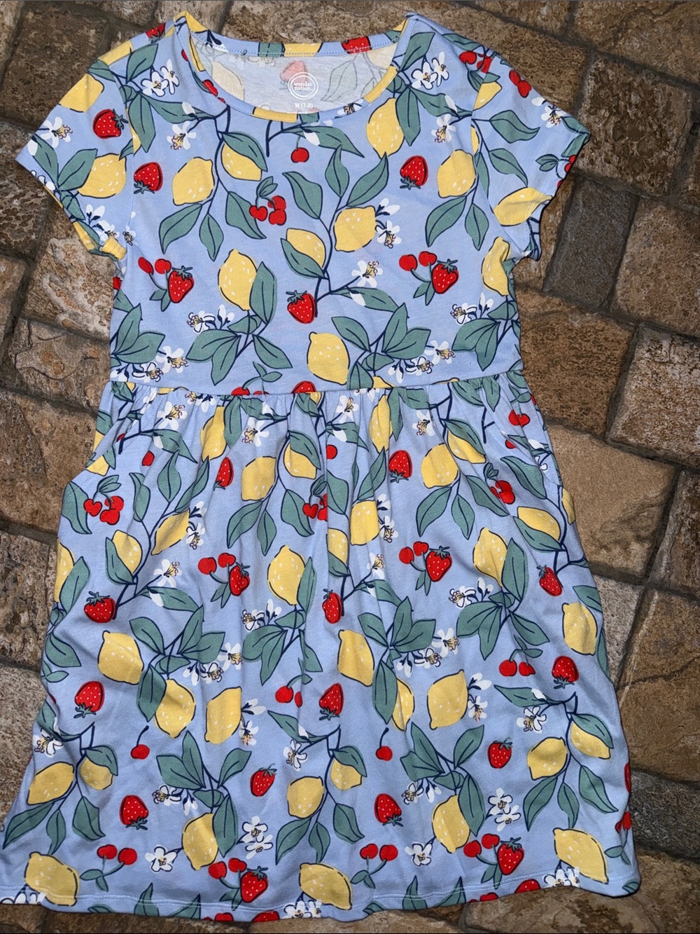 wonder nation Blue Short Sleeve Lemon & Berry Print Dress